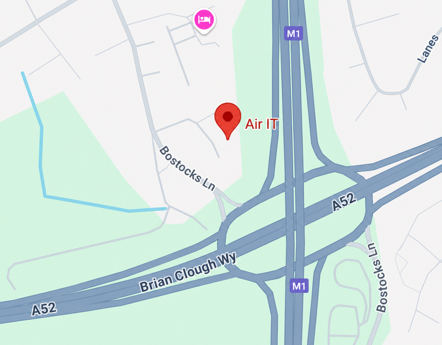 Map showing Air IT near the M1 and A52